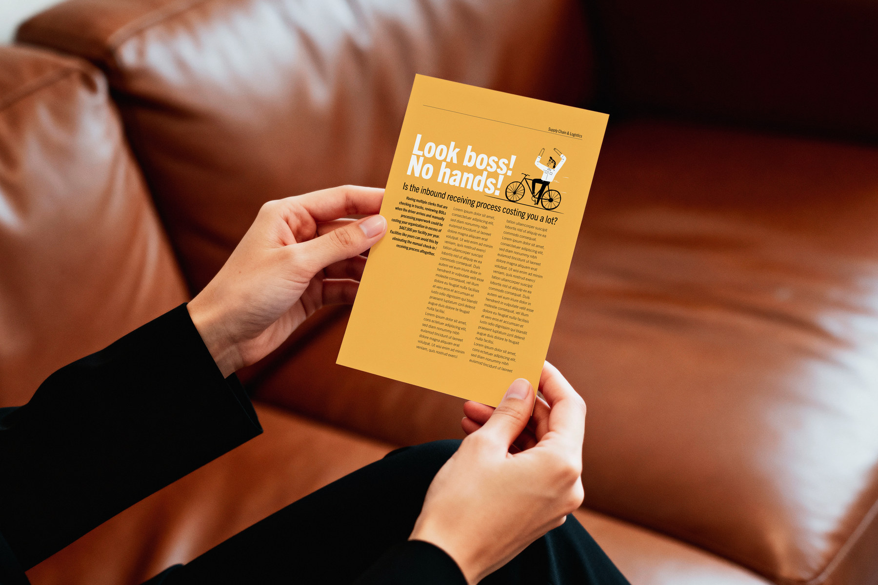 Hands holding the Look boss, no hands direct mail piece